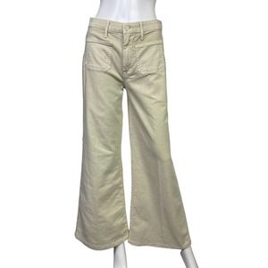 Mother Womens 28 Beige Chalk Patch Pocket Roller Fray Stretch Wide Leg Jeans EUC